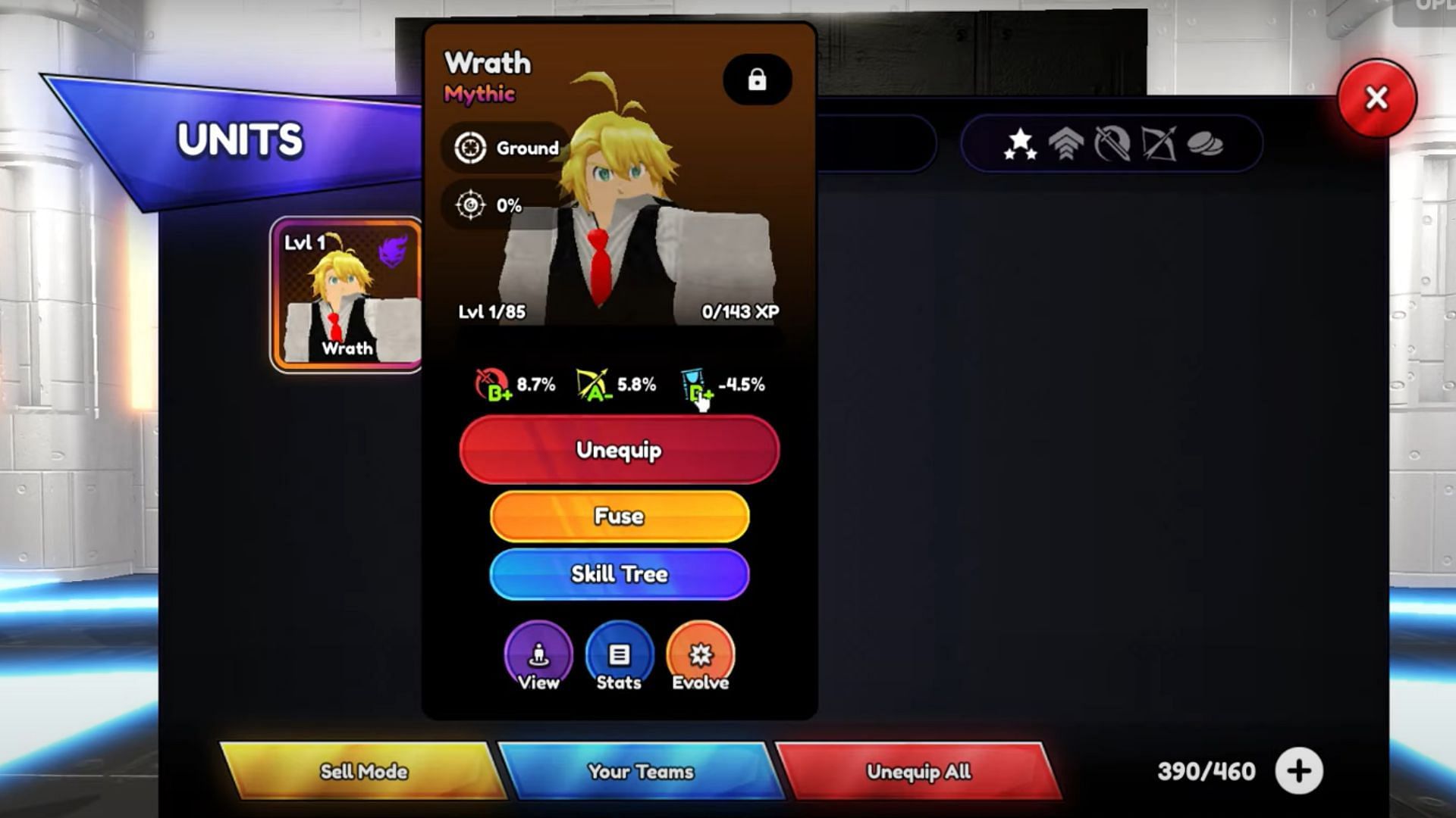 Wrath in Anime Last Stand (Image via Roblox)